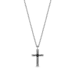 miroacc steel - Black Stone Rope Cross Pendant